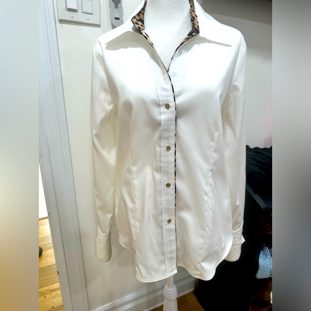 Calvin Klein button down blouse with leopard print